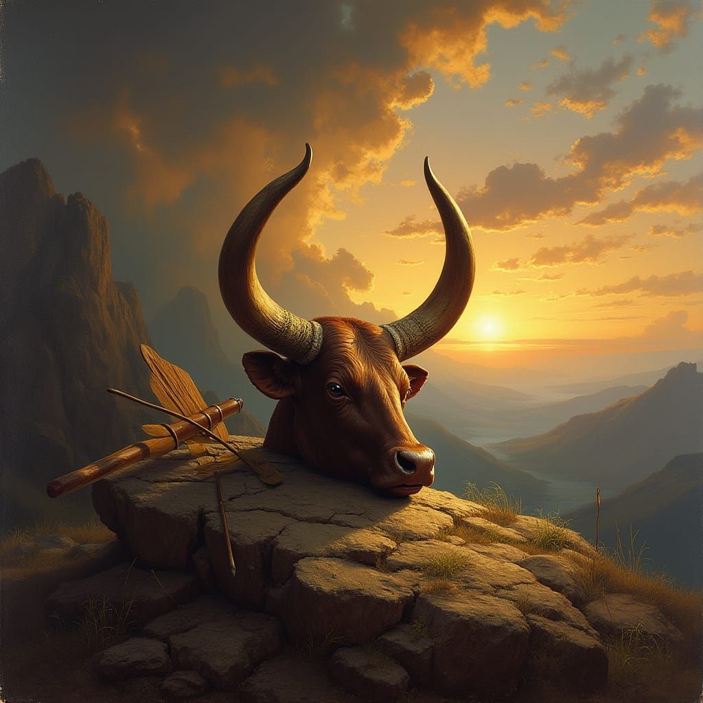 Cow Horn Still Life as Classical Oil Painting