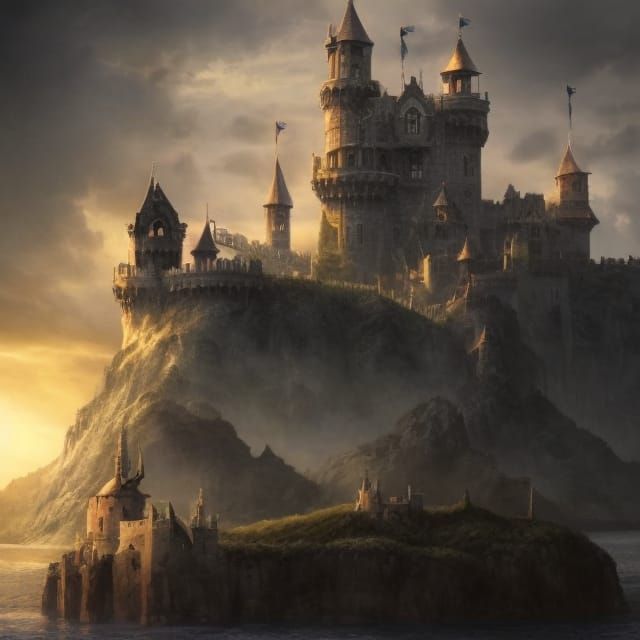 Epic Ocean Castle Digital Matte Painting