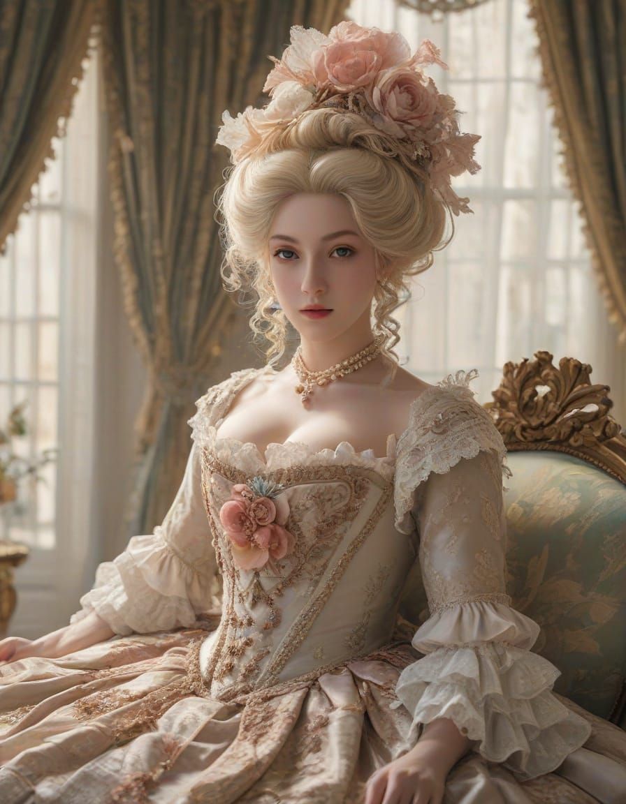 Regal French Noblewoman in Refined Anime Style