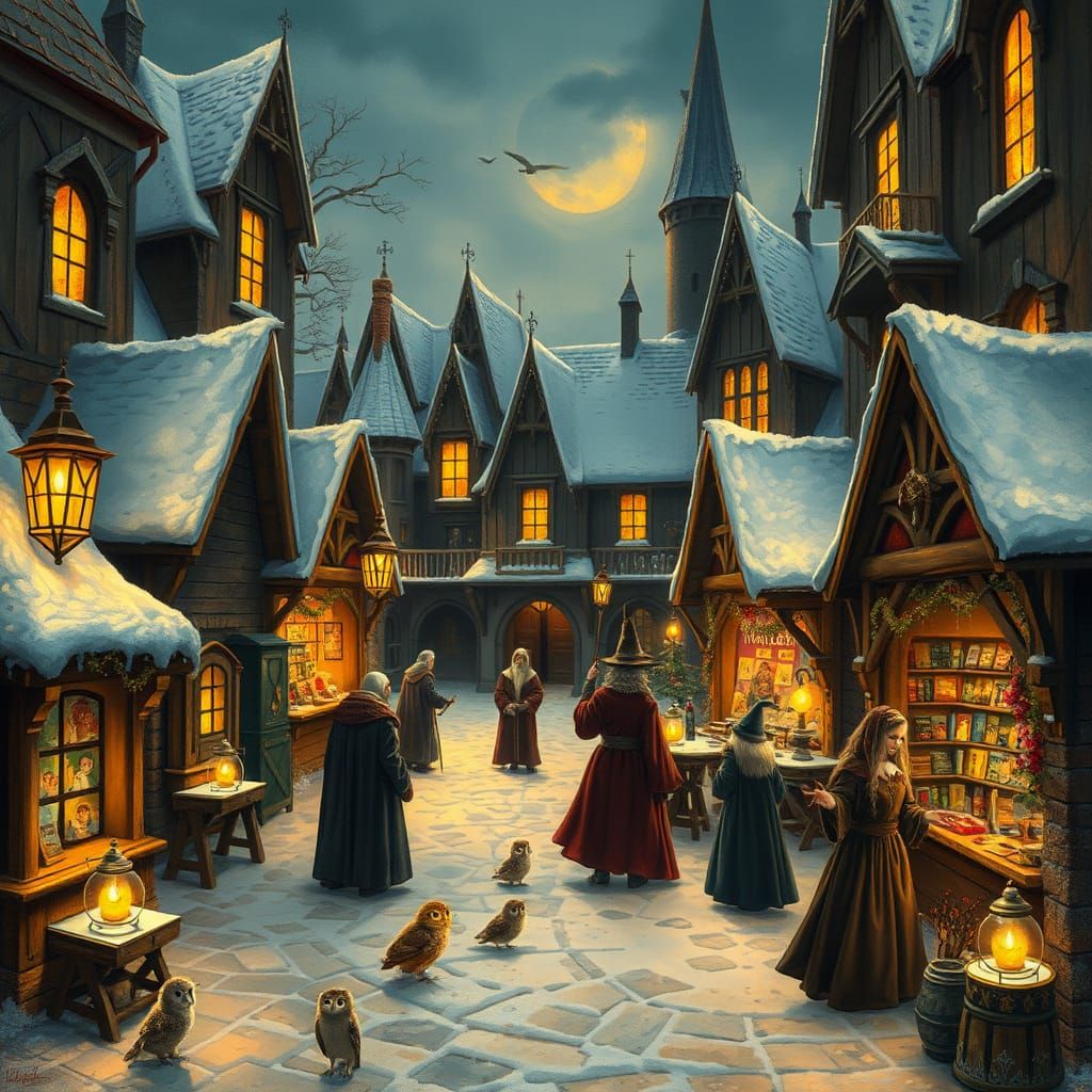 Magical Fair at Dusk in Whimsical Hogwarts Courtyard