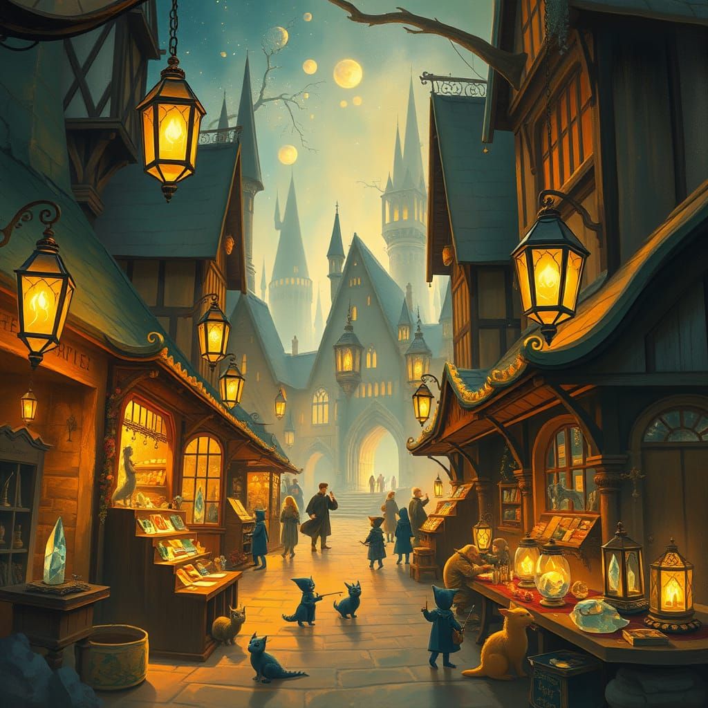 Enchanted Hogwarts Marketplace Scene