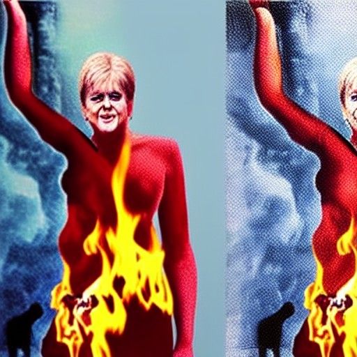 Surreal Burning Figure in Oil on Canvas