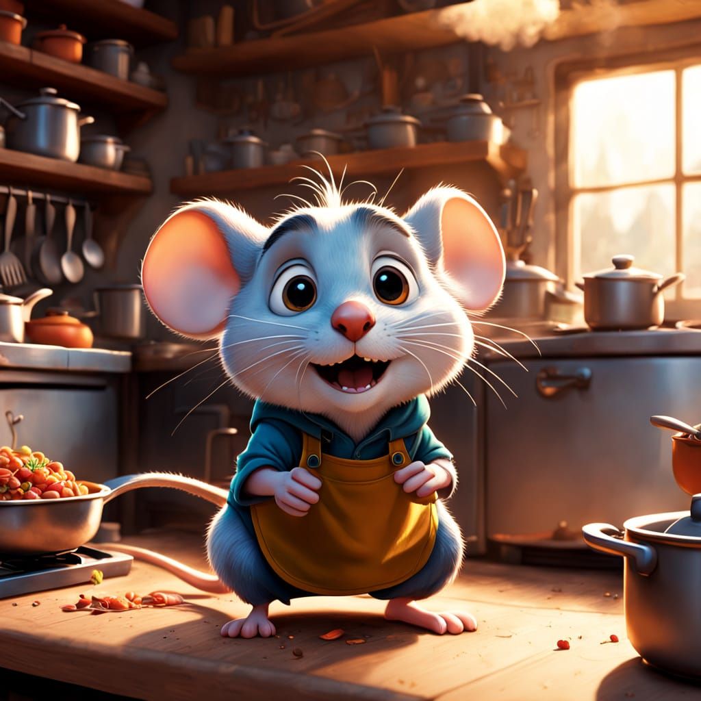Cozy Kitchen Masterpiece: Tiny Chef Mouse Prepares Feast