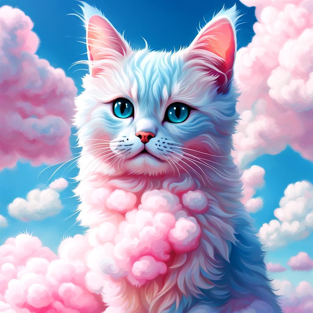 Pastel Cat in Cotton Candy Clouds