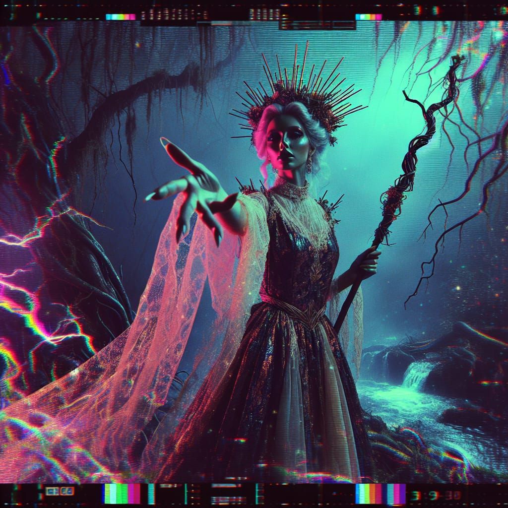 Fae Queen Amidst Dark Swamp Horror