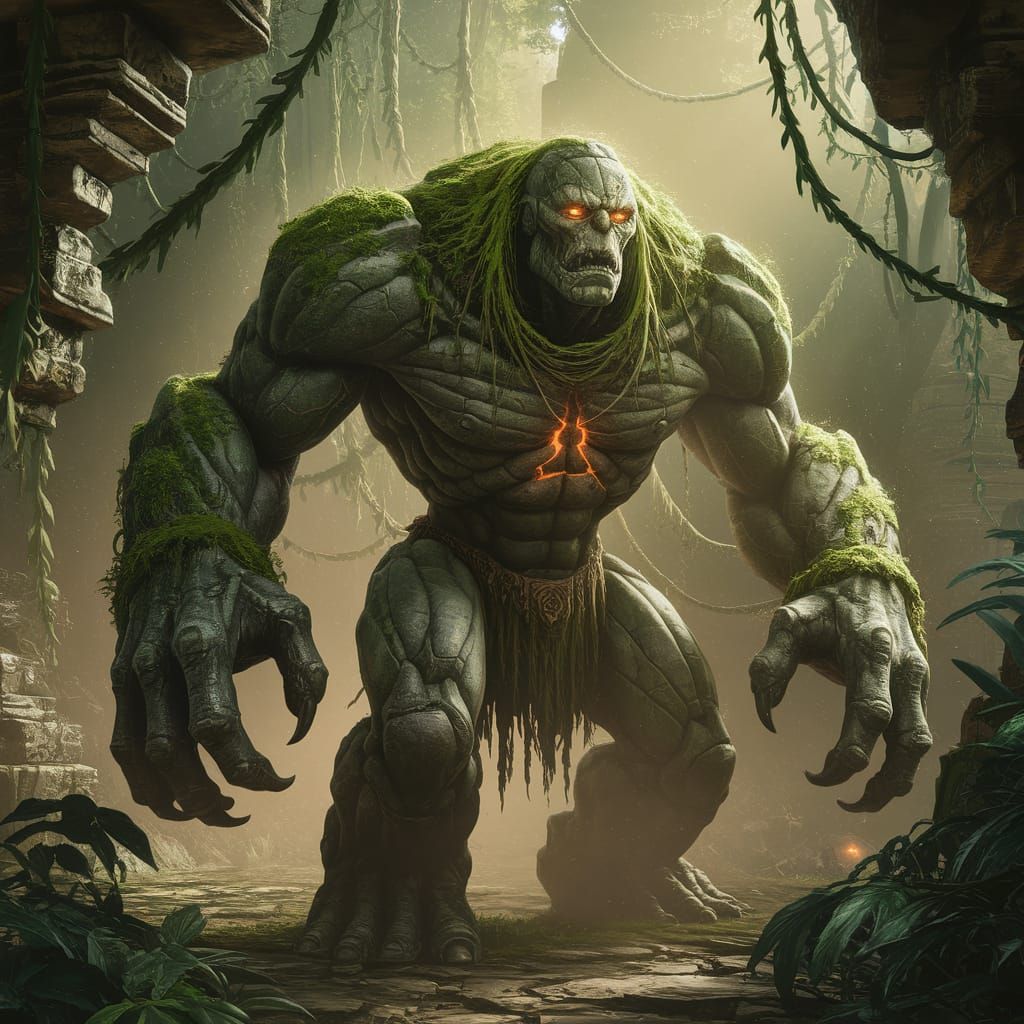 Mossy Stone Golem Awakens in Jungle Temple