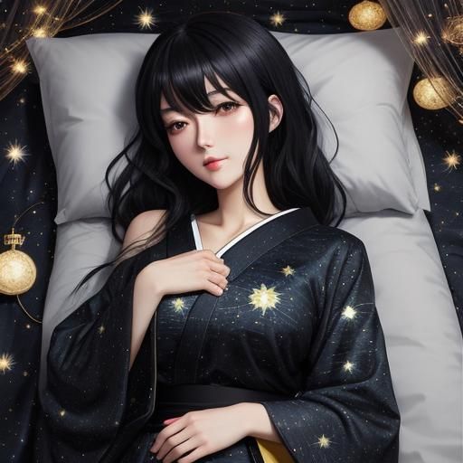 Anime Girl Sleeping in Starry Night Clothes