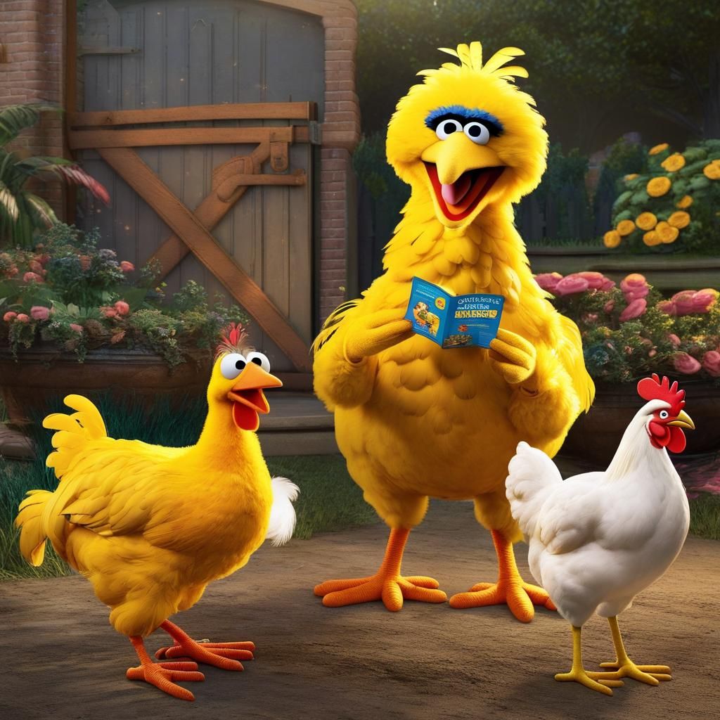 Big Bird and Chickens in 8K Resolution