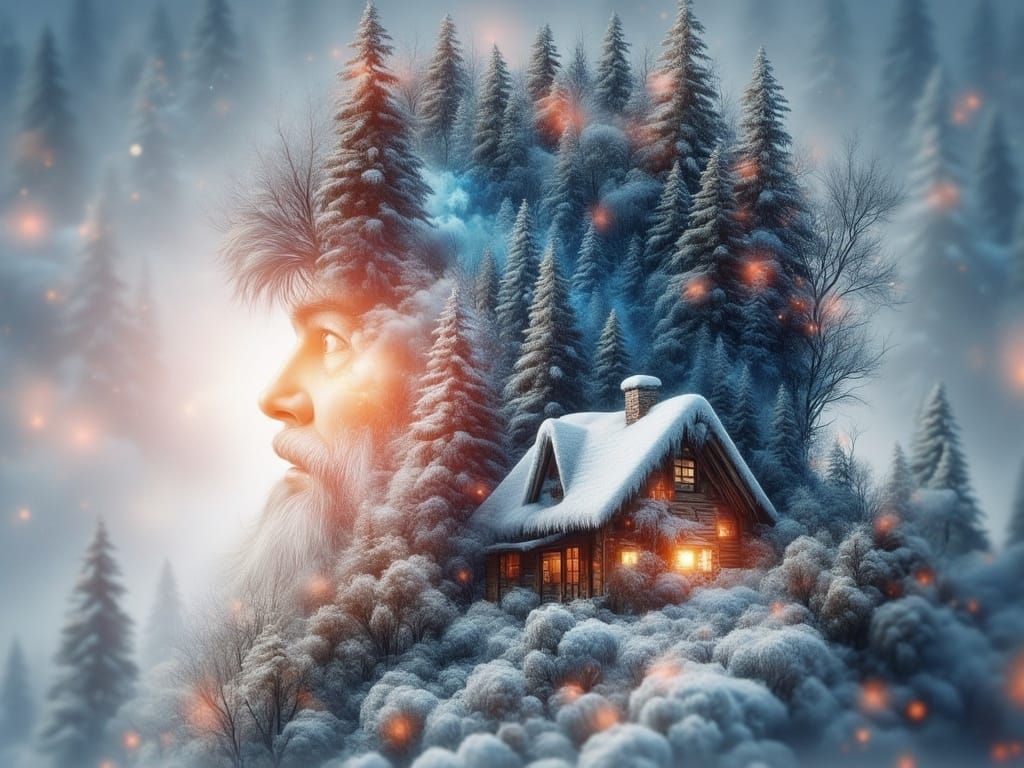 Santa Silhouette With Winter Scene Inside