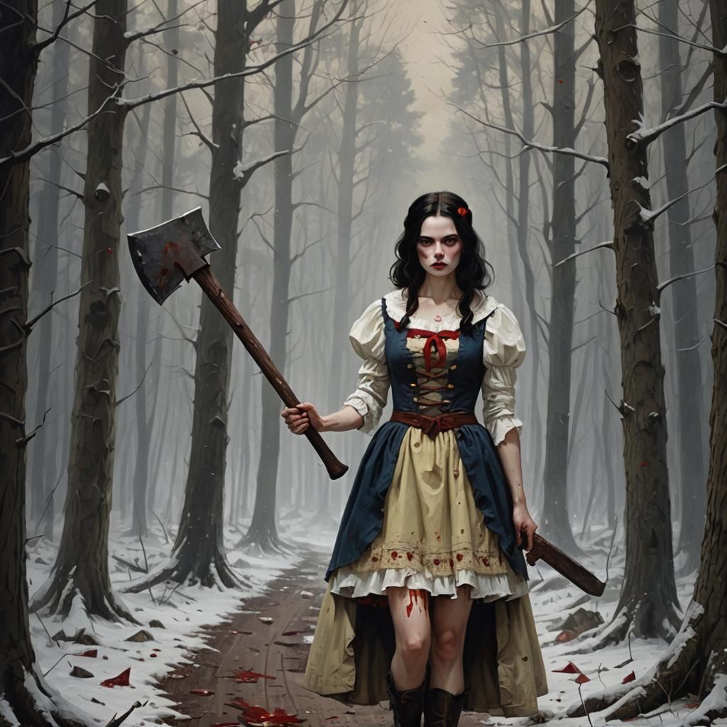Creepy Dark Snow White with Axe, by Rutkowski