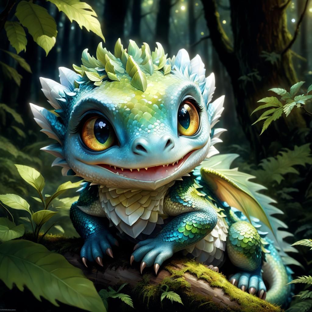 Adorable Dragon-like Alien in Enchanted Forest
