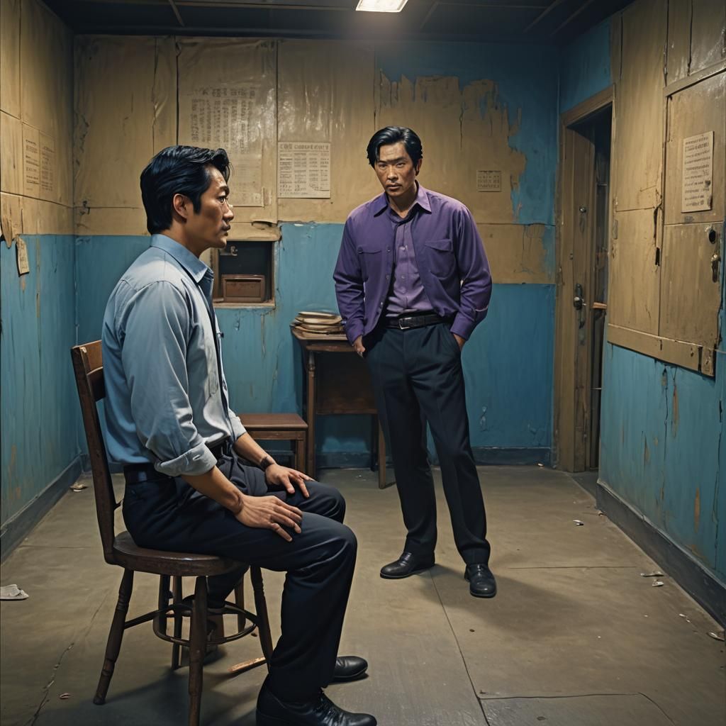 Asian Man in Interrogation Room: Fantasy Concept Art