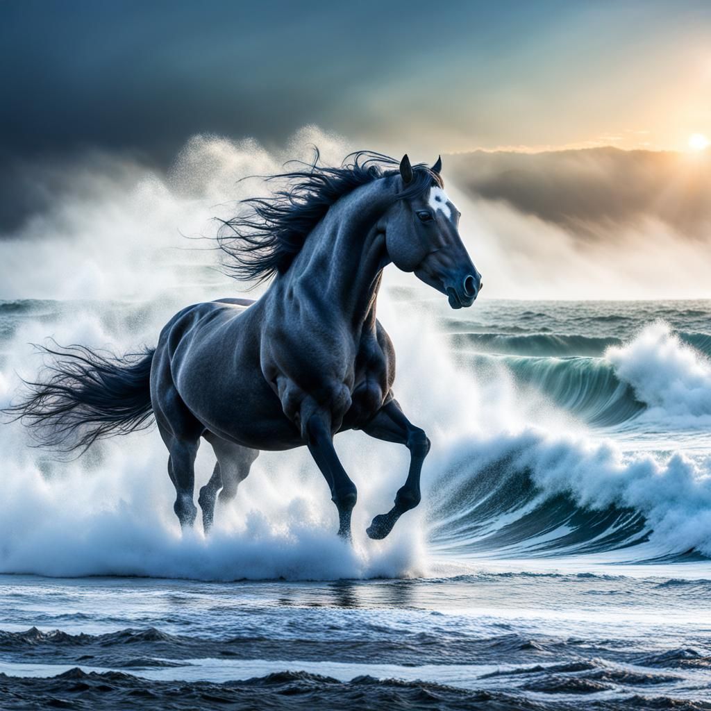 Ocean Wave Forms Horse in Hyperrealistic Style