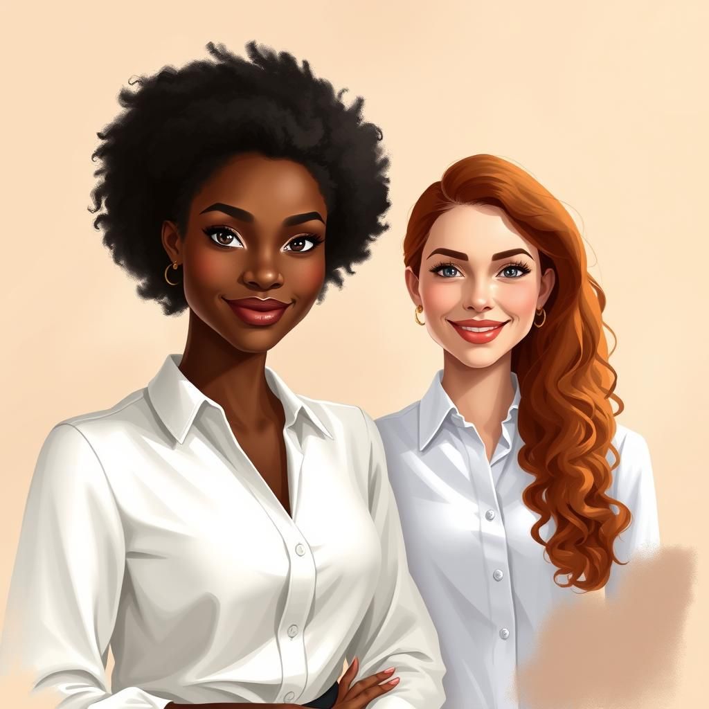 Two Women Portrait in Soft Digital Painting Style
