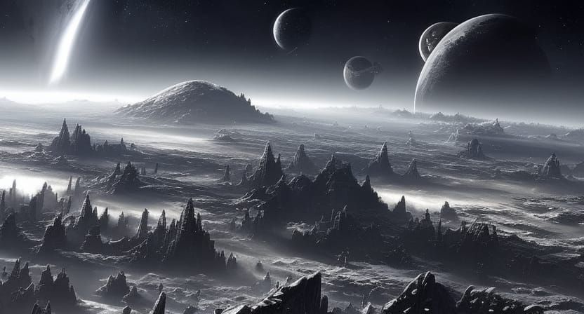 Epic Black and White Spaceship with Nebulae