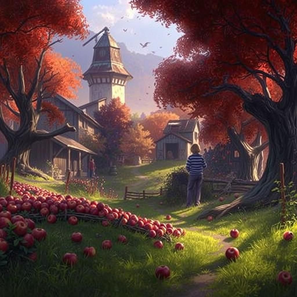 Apple Orchard Scene in Comic Style