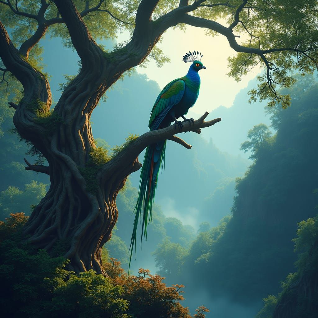 Quetzal Bird in Mystical Redwood Forest