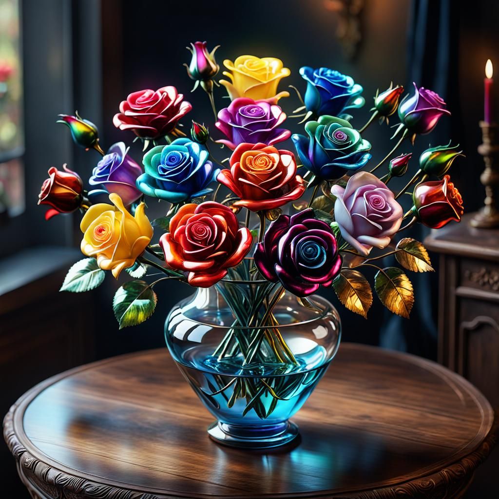 Blown Glass Rose Bouquet: Digital Fantasy Art