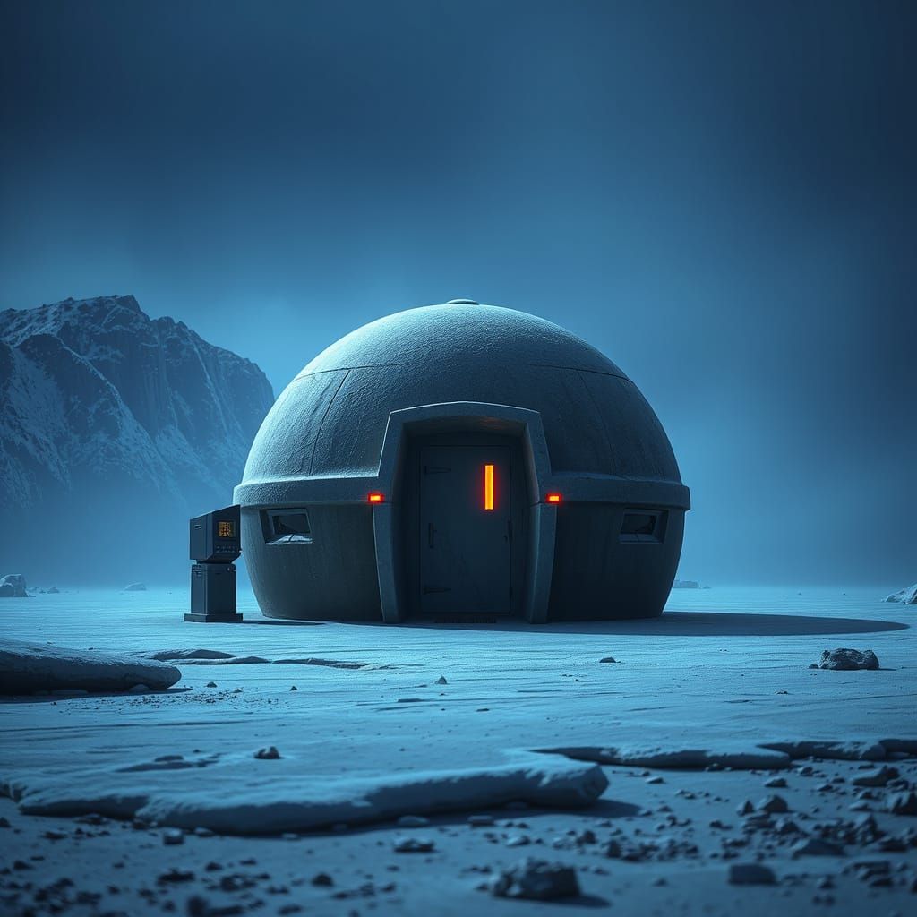 Icy Tundra Dome with Robotic Station in Sci-Fi Style