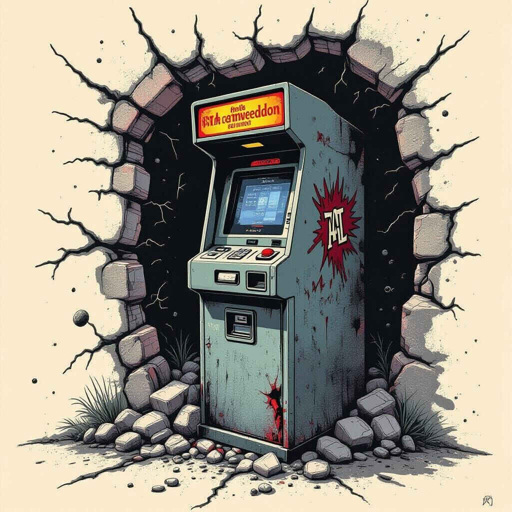 Surreal ATM Armageddon Book Cover Illustration