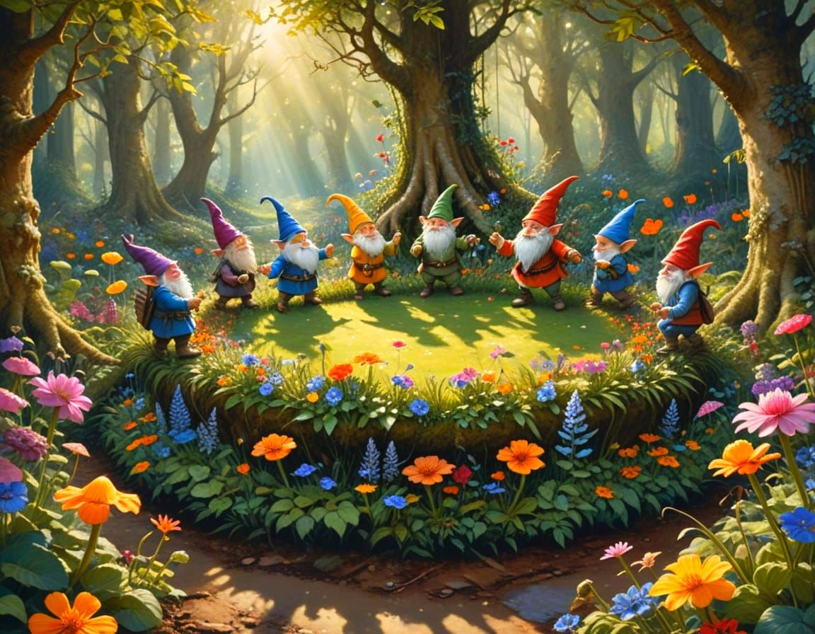 Vibrant Gnomes Gather in Joyful Circle