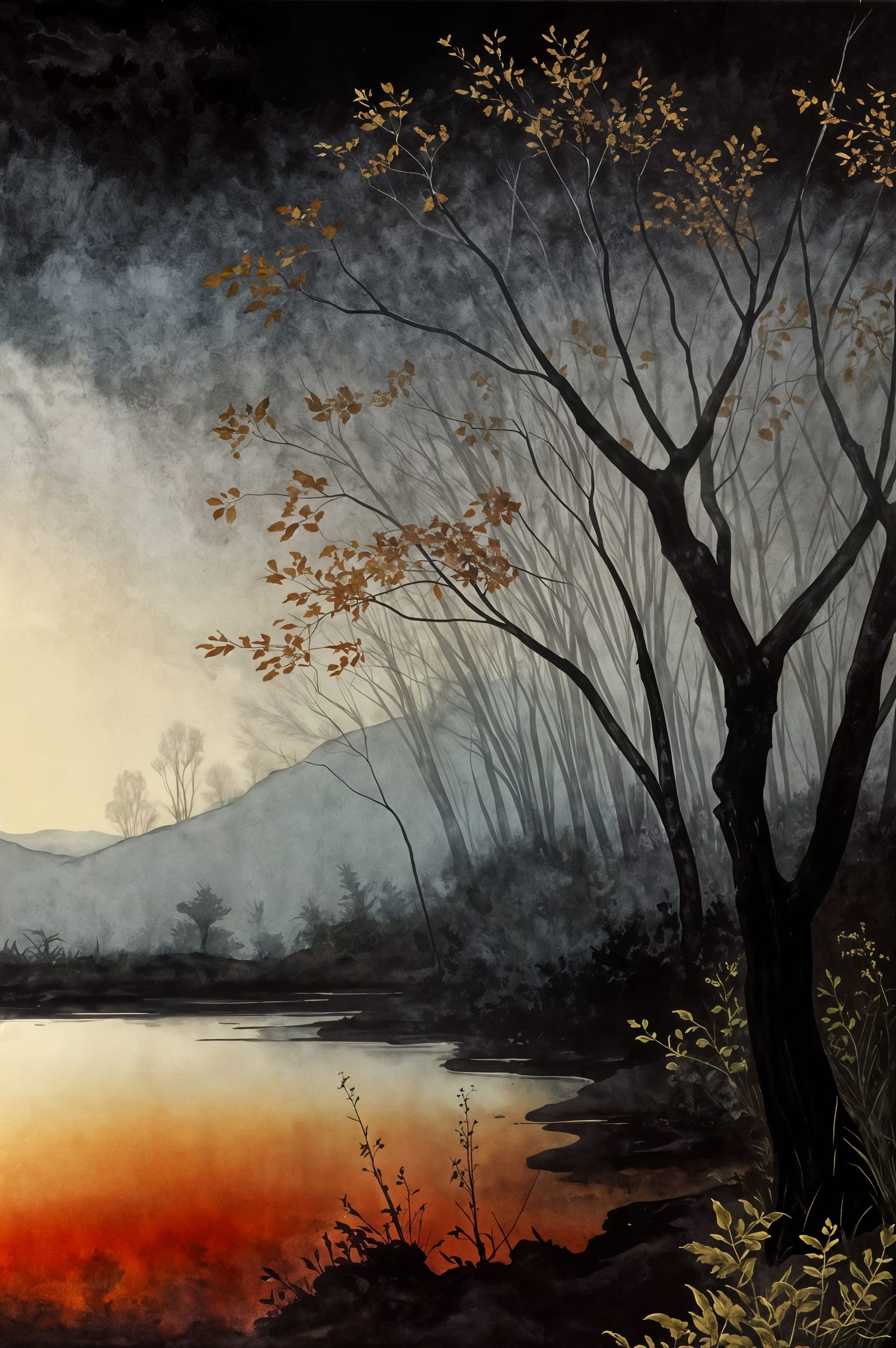 Autumn Creek Antique Painting in Mutu/Homer Style