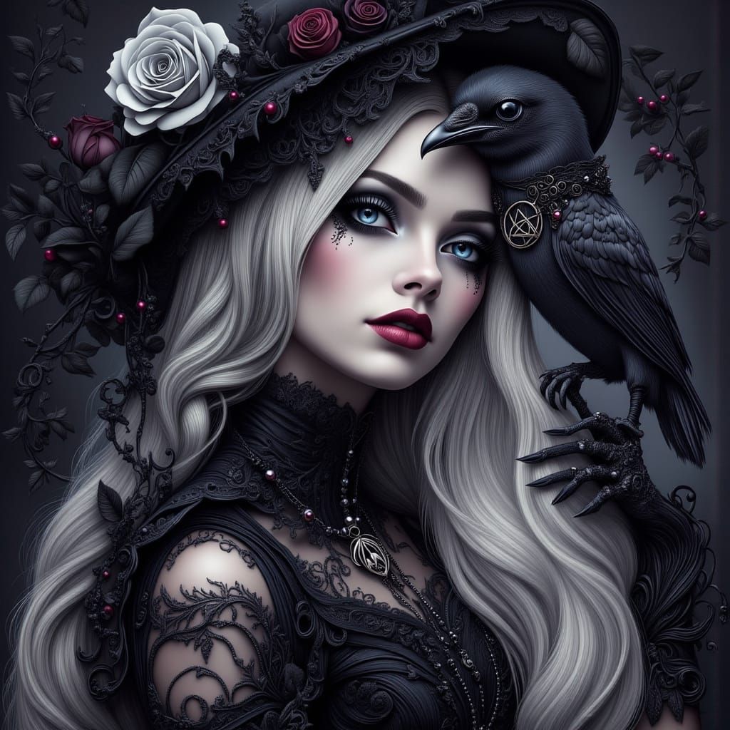 Gothic Bride with Raven and Roses