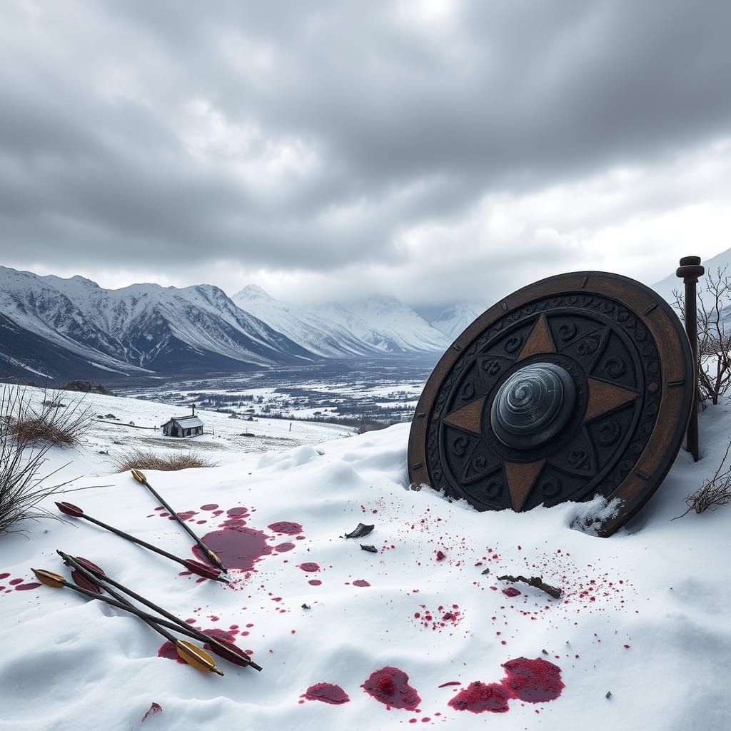 Medieval Battle Shield in Snowy Ruins