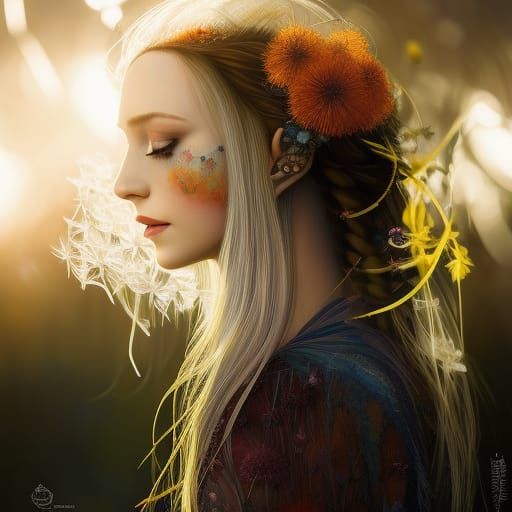 Dandelion Elf Portrait in Hyperdetailed Concept Art Style
