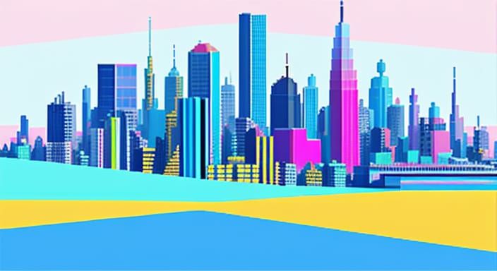 Futuristic Pixel Art Cityscape in Pastel Colors