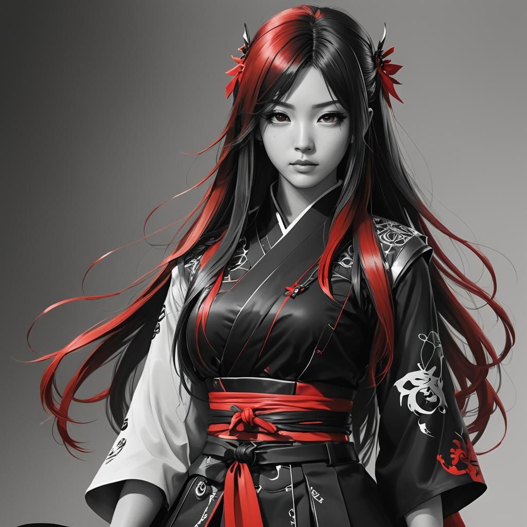Striking Anime Portrait of Japanese Woman in Red