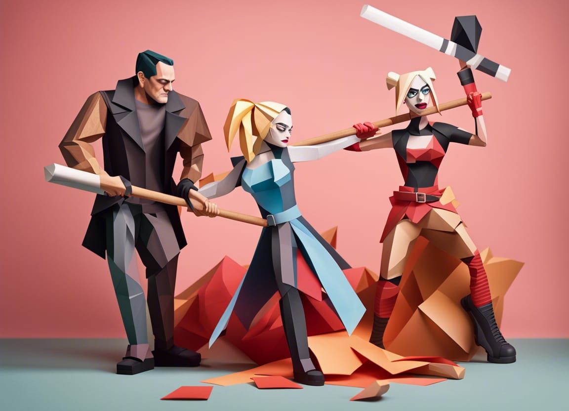 Negan vs Harley Quinn Papercraft Battle