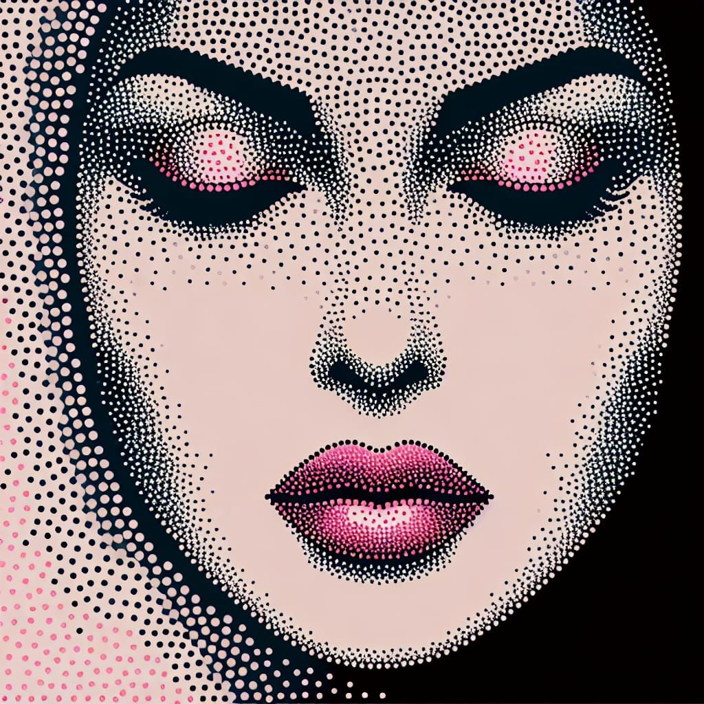 Pointillist Gemstone Mosaic of a Woman in Pink and Black