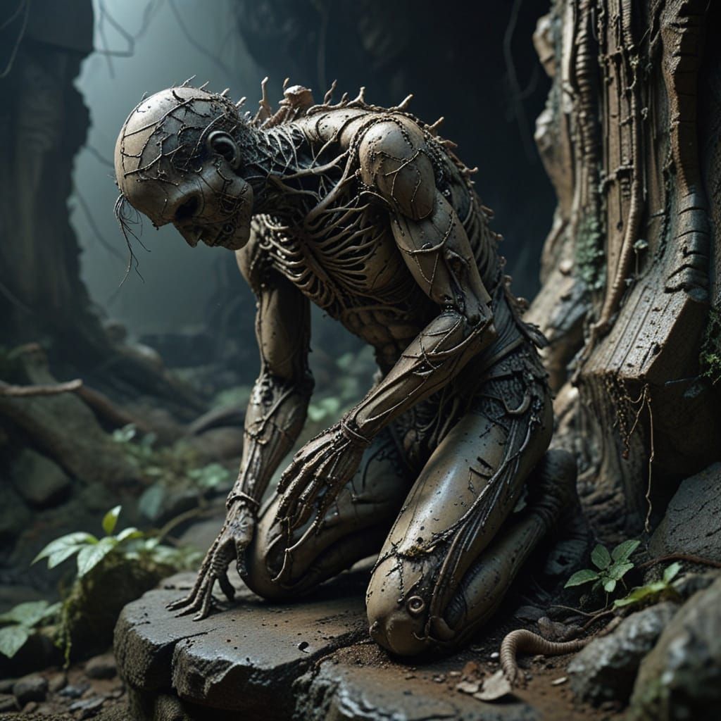 Dark Surrealism: Gaunt Figure in Grotesque Detail