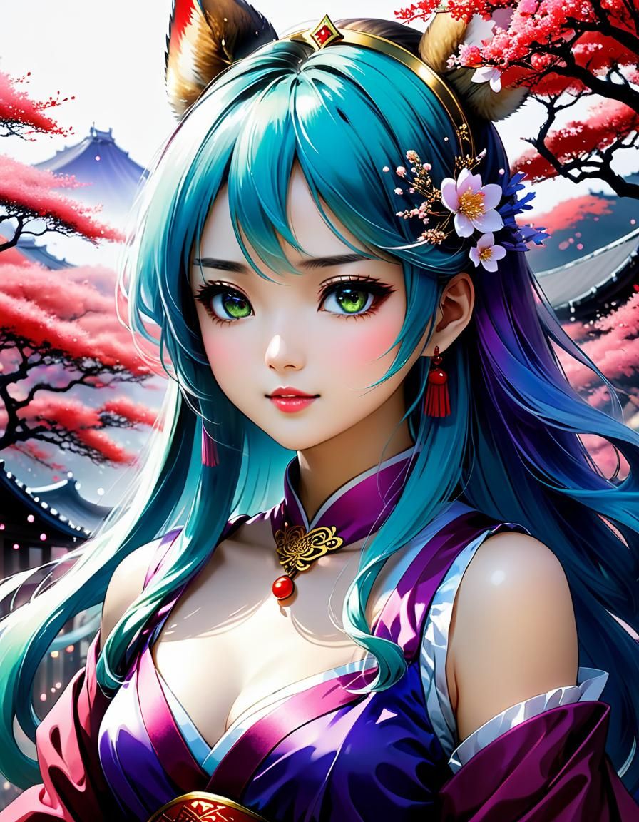 Cute Manga Princess with Alcohol Ink Effects