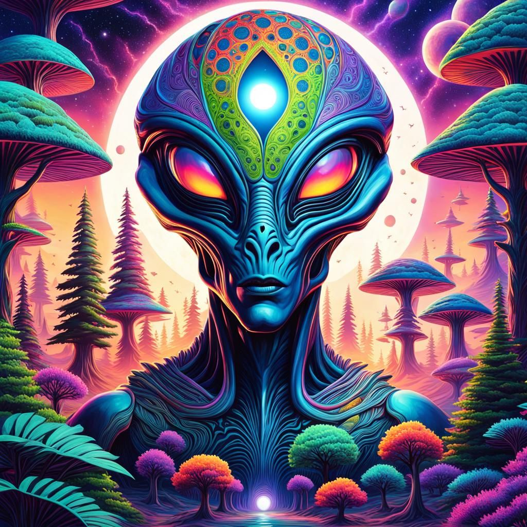 Psychedelic Alien in Mirrored World
