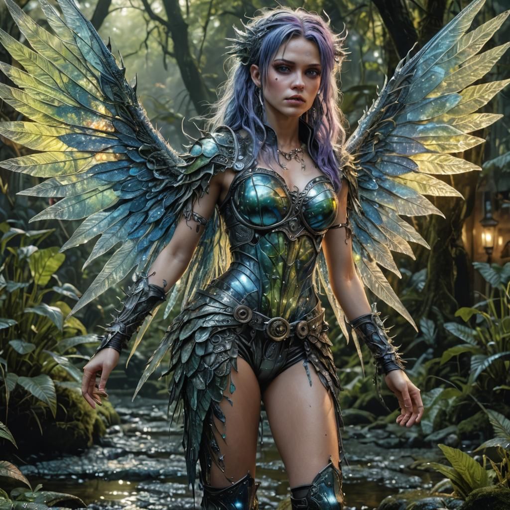 Bioluminescent Punk Fairy with Dragon Scale Armor
