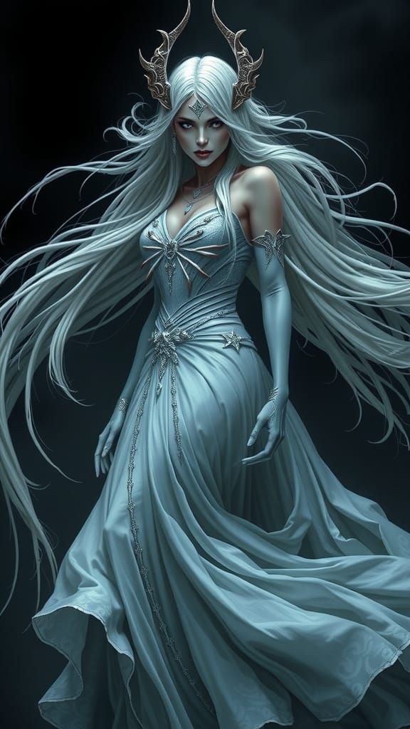 Regal Mature Female Villain in Dark Fantasy Style