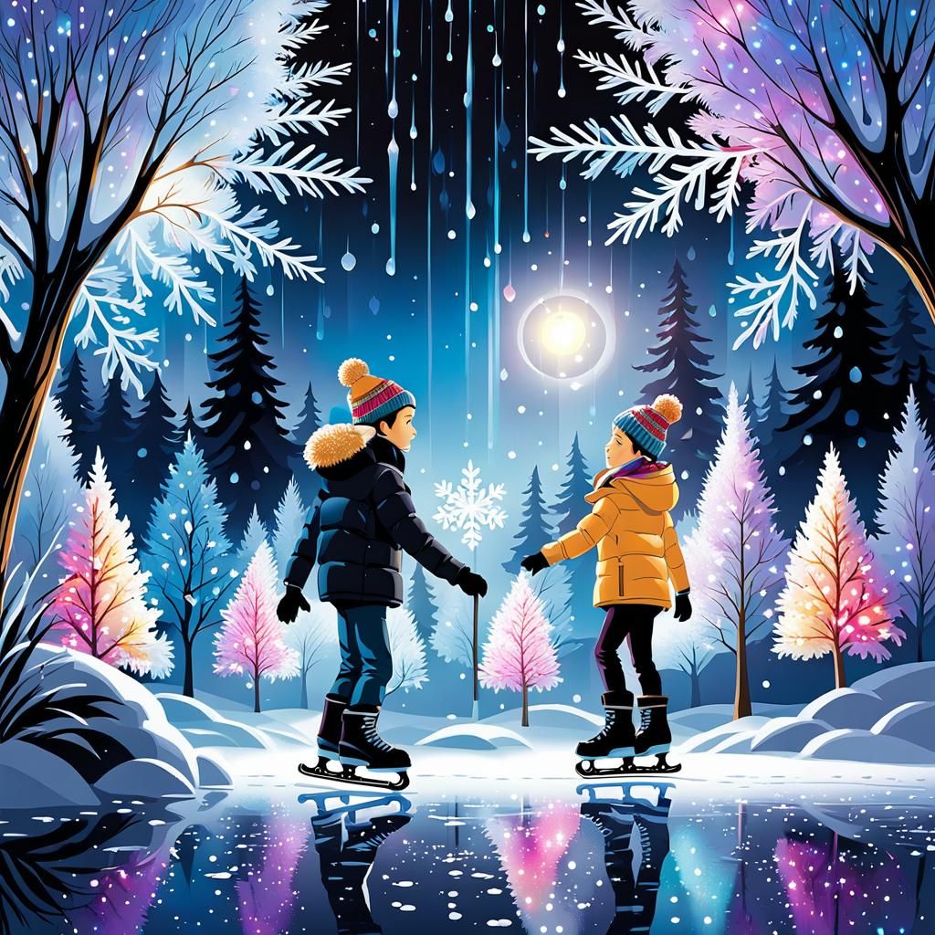 Ice Skating Scene in Crystal Art Style