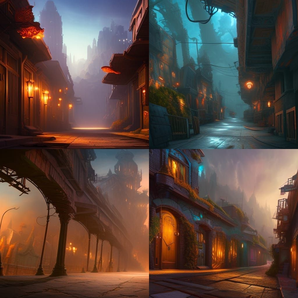 Detailed Alley Matte Painting in Unreal Engine