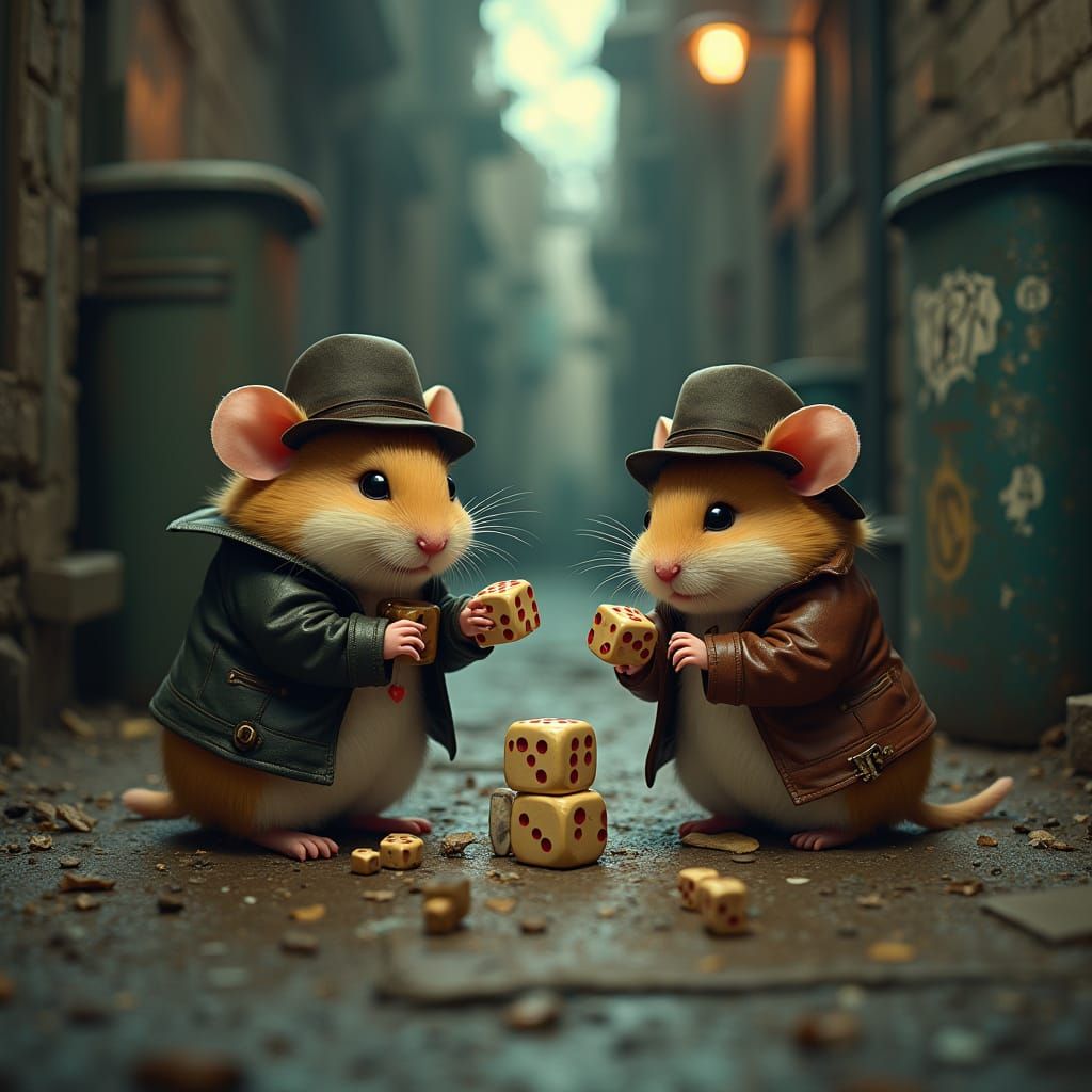 Hamsters Gambling in a Back Alley, Gritty Noir Style