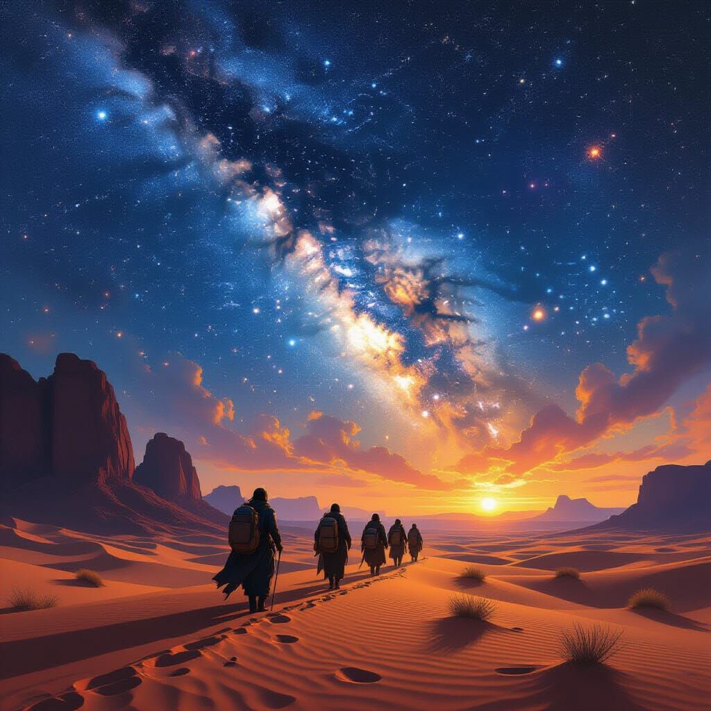 Nomadic Caravan Under Cosmic Skies: Epic Matte Painting