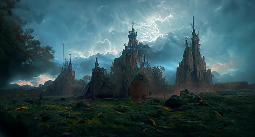 Haunted Castle Painting in Sinister Romanticism Style