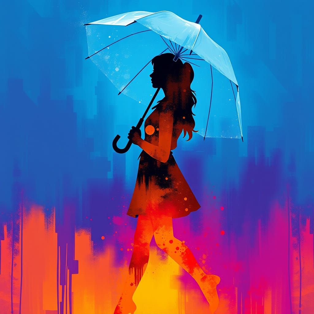 Abstract Silhouette of Woman with Umbrella