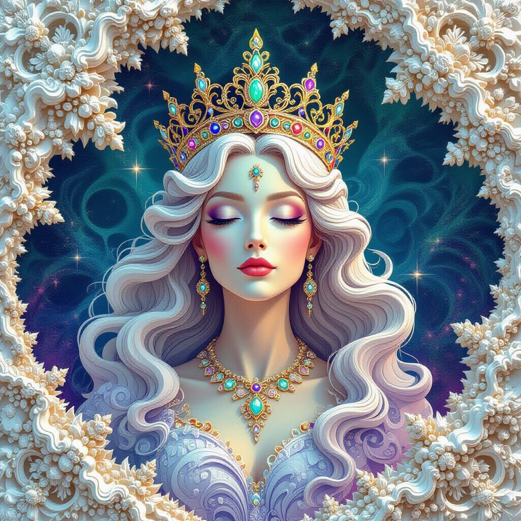 Regal Queen with Garlic Motifs Abstract Vector Fractal