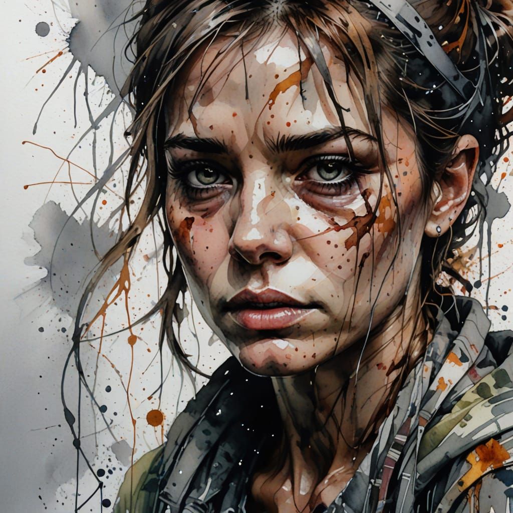 Emotional Watercolor Portrait with Ink Details