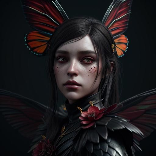 Dark Fantasy Butterfly on Exotic Flower