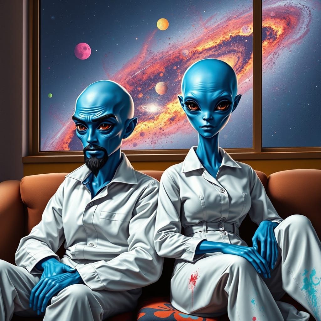 Cosmic Couple in Vibrant 60s-Inspired Galaxy Room