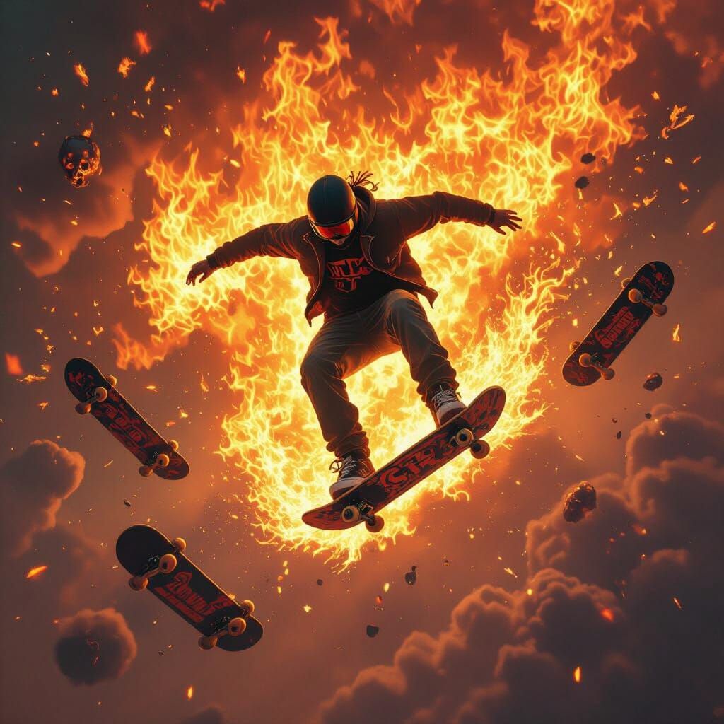 Flameboy Soaring Through Fire: A Digital Matte Painting
