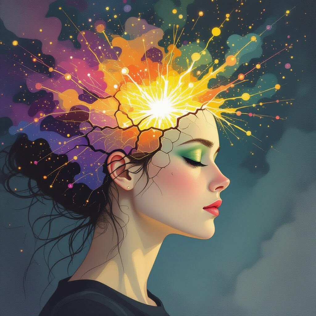 Exploding Ideas: Woman's Profile in Watercolor Style